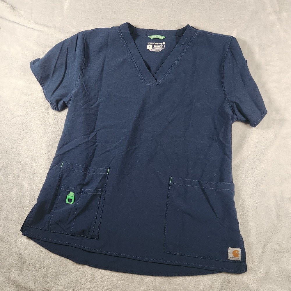 Carhartt Force Scrub Top‎ Medium Navy C12110 Rugged Flex V-Neck Workwear Medical